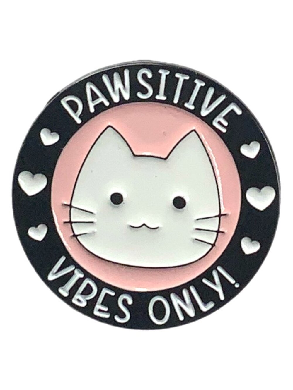 Pawsitive Vibes Only Cat Heart Round Enamel Pin